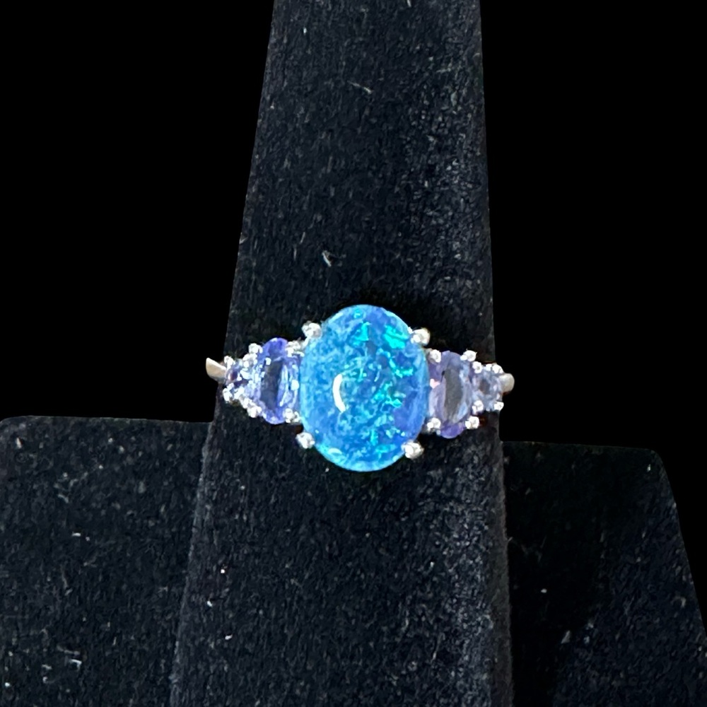 Elegant Blue Opal Silver Ring